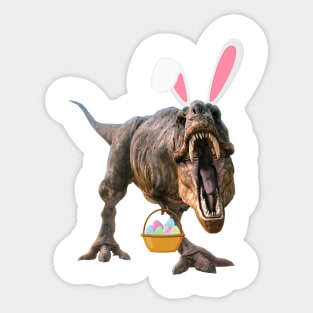 Easter T Rex with bunny ears and easter basket Sticker